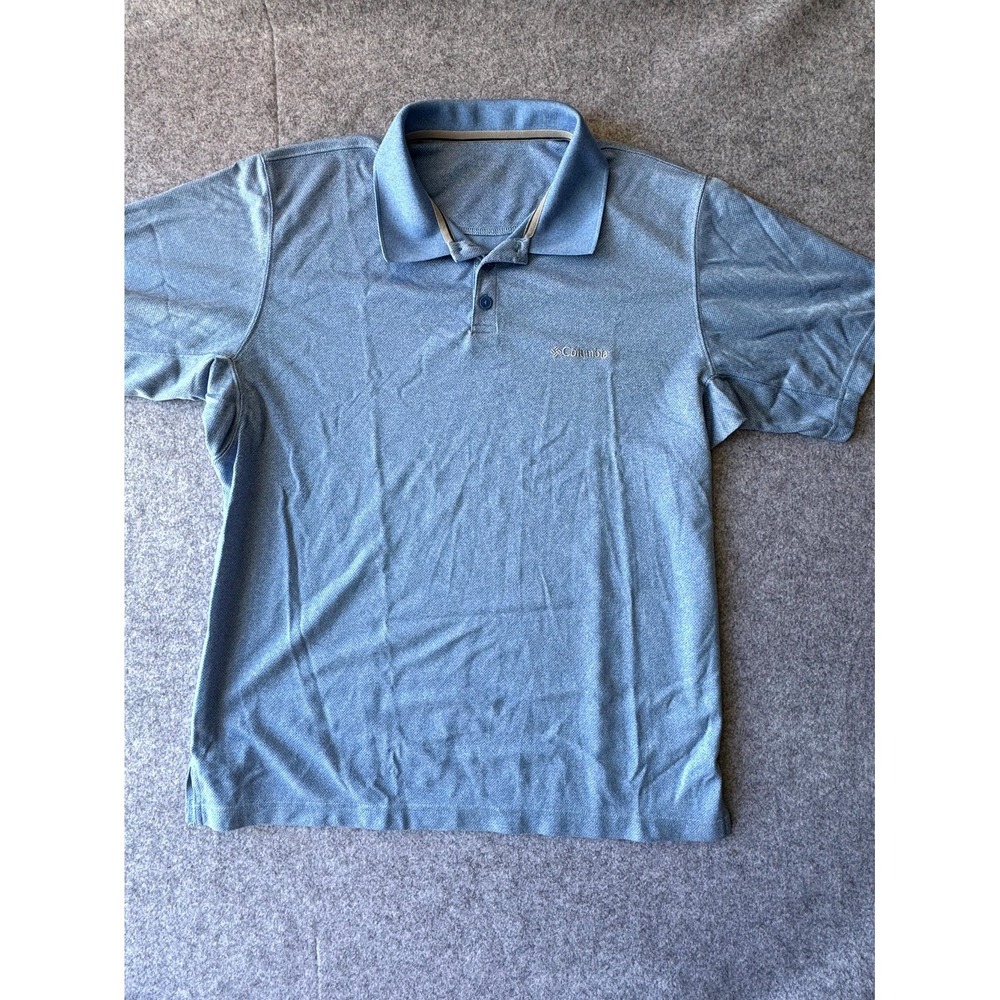 Columbia Utilizer L Polo Shirt Mens Heather Blue Omni Wick UPF 30 Sun Protection